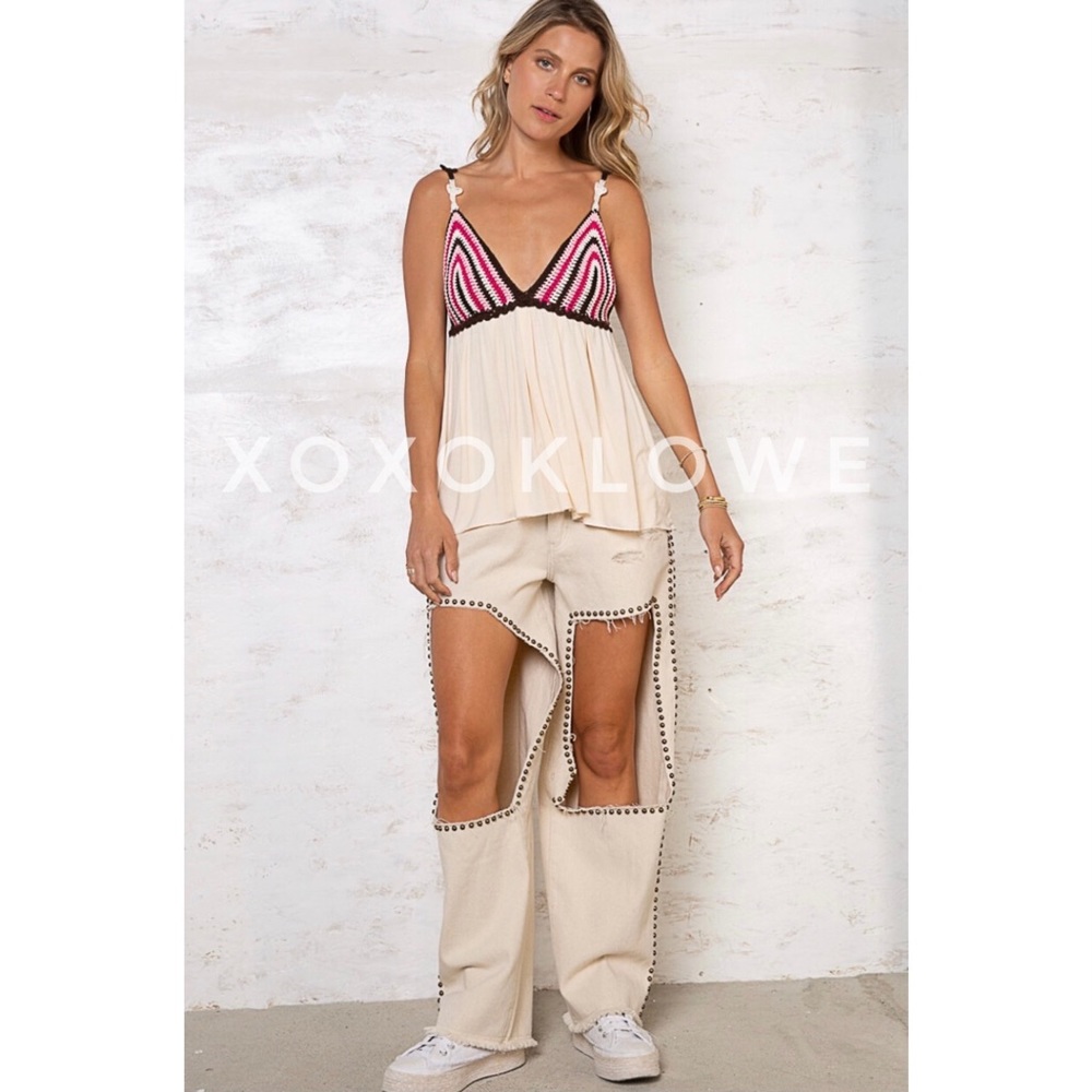 POL Pink Multi Crochet Baby Doll Tank Top - Picture 13 of 13
